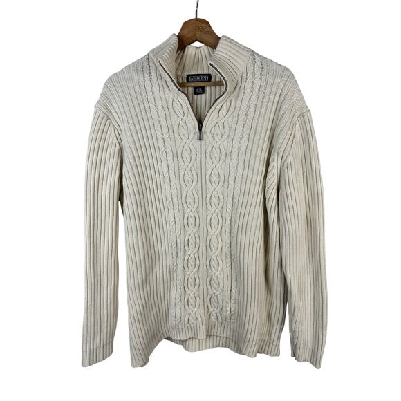 Lands End Womens size XL 18 20 Fishermans Cable Knit Sweater Cream Cotton - Picture 1 of 9